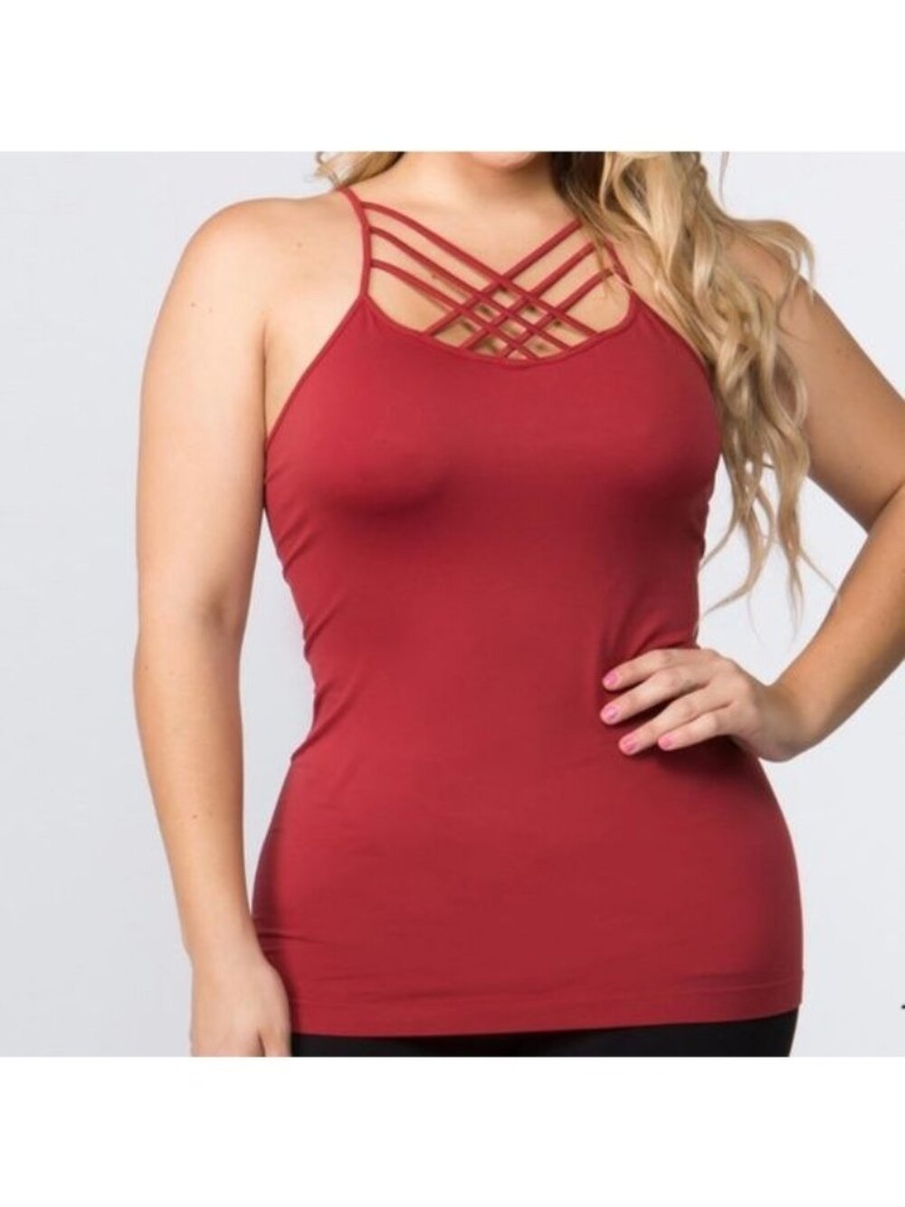 Bodycon Brick Red Triple Criss Cross Camisole Undershirt Top Shirt Plus Size
